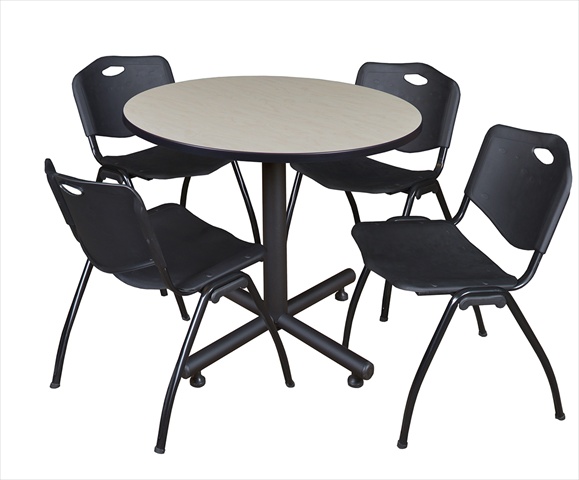 42 In. Round Laminate Table- Maple & Kobe Base With 4 M Stacker Chairs- Black
