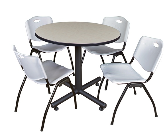 42 In. Round Laminate Table- Maple & Kobe Base With 4 M Stacker Chairs- Grey