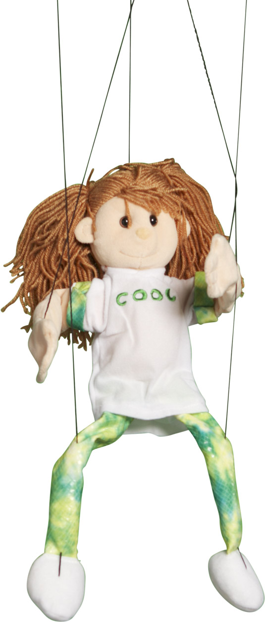 Picture of Sunny Toys WB1701 22 In. Brunette-Haired Girl In Green- Marionette People Puppet