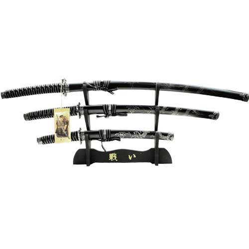 Traditional Katana Set Special Engraved, Black