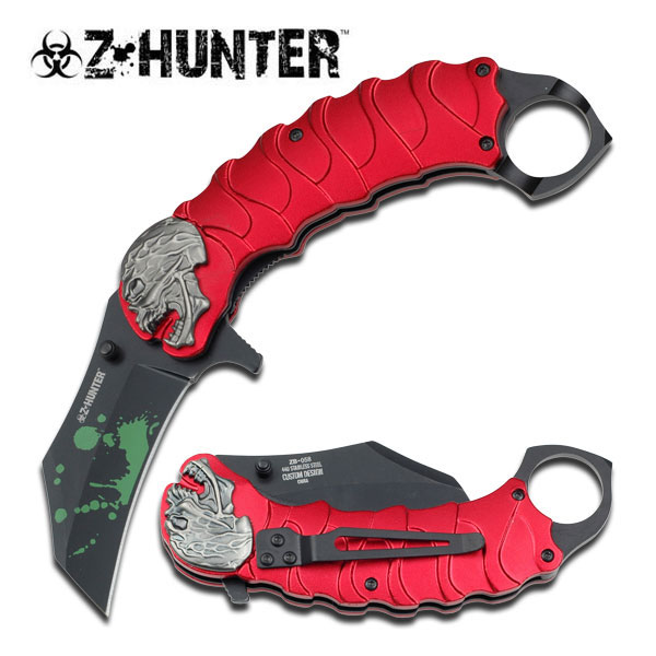 Picture of EdgeWork Zombie Tactical Red Assisted Opening Knife With Finger Ring