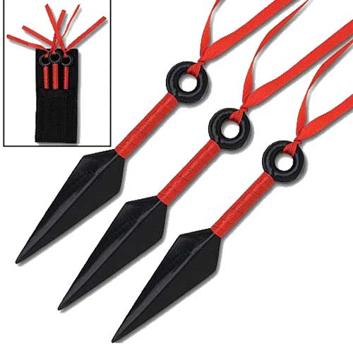 5 In. Kunai 3 Piece Set - Red, Thick Throwers