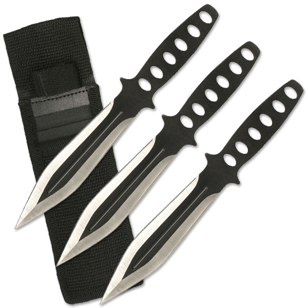 3-Piece Two Tone Black Stainless Steel Throwing Knives Set with Sheath