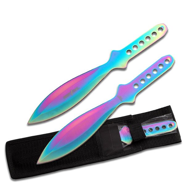 9-Inch Rainbow Throwing Knives Set - Multi-Color - Set of 3 - Durable Stainless Steel Blades