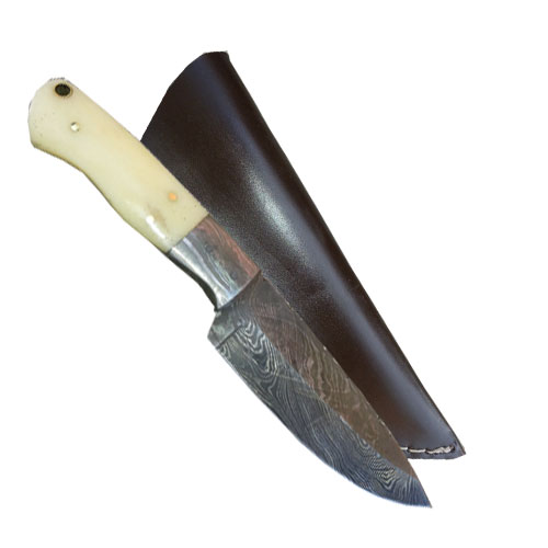 Custom Handmade Damascus Steel Camel Bone Handled Hunting Knife