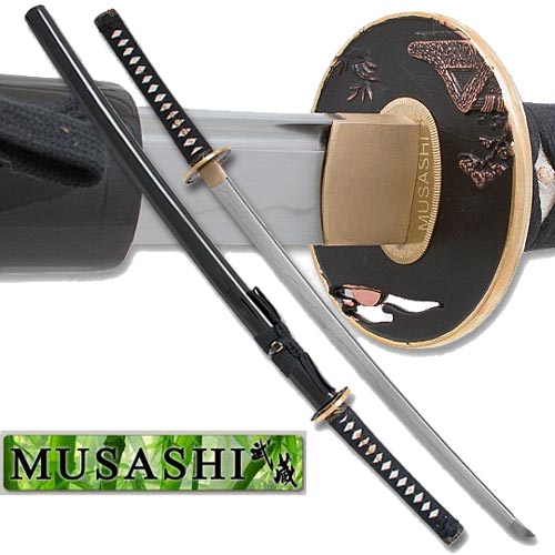 Musashi 1060 Carbon Steel Polished Ryoushi Tsuba, Black