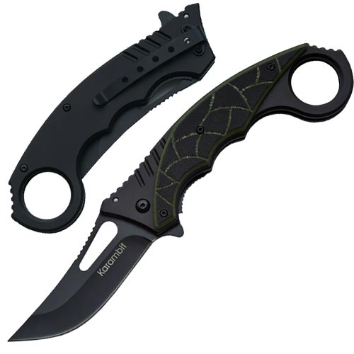 Picture of EdgeWork Spring Assisted G-10 Handle Knife Karambit Tactical&#44; Black