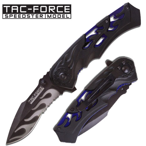 Picture of EdgeWork Spring Assisted Chopper Flame Folding Knife - Blue