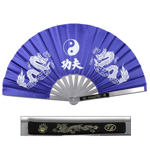 Picture of EdgeWork Metal Frame Kung Fu Fighting Fan - Yin Yang Dragons - Blue