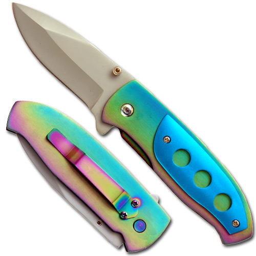Rainbow Color Folding Knife - Blue