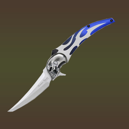 5 In. Skull folding Knife - Blue