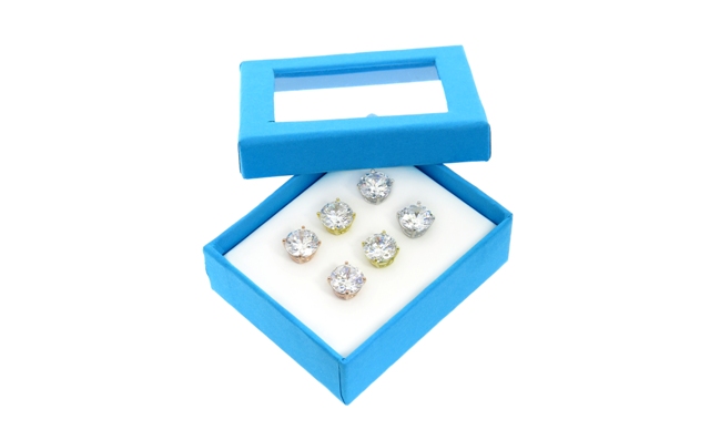 Picture of Golden Moon 3cirleearSET 8mm Set of 3 Cubic Zirconia stone&#44; Silver&#44; Rose & gold plated