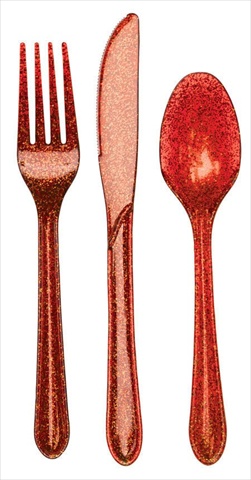 Picture of Glitz 019802 Glitz Red Assorted Plastic Cutlery With Glitter - Case of 288