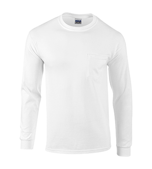 G2410 Ultra Cotton Adult Long Sleeve Tee With Pocket - White- Large