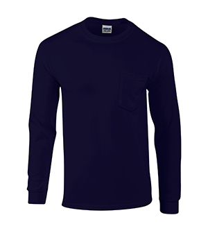 G2410 Ultra Cotton Adult Long Sleeve Tee With Pocket - Navy, 2X