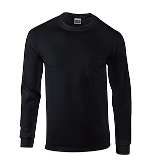 G2410 Ultra Cotton Adult Long Sleeve Tee With Pocket - Black- 2X