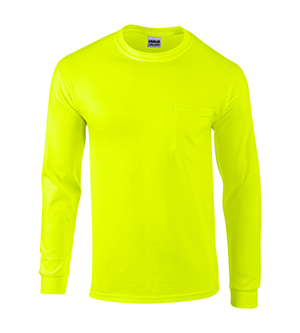 G2410 Ultra Cotton Adult Long Sleeve Tee With Pocket - XL- Safety Green