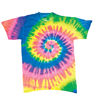200MS Tie Dye Multi-Spiral Adult Tee - Fluorescent Rainbow- 3X