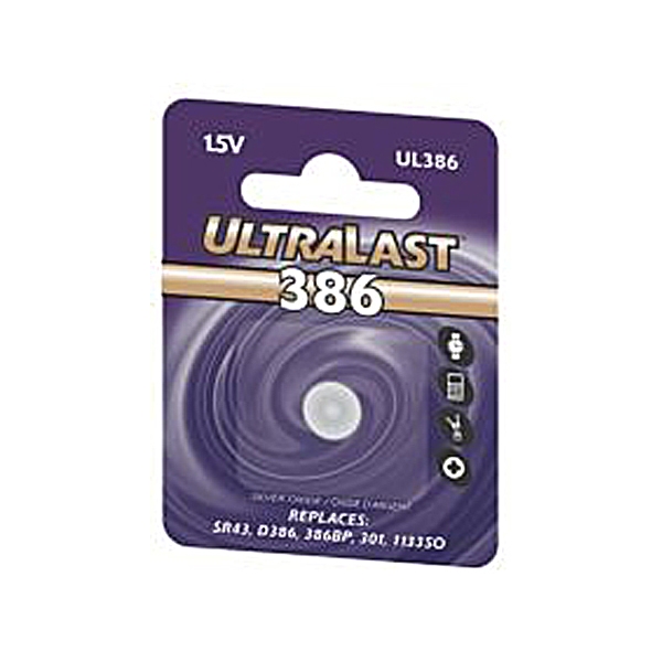 Picture of UltraLast UL386 386 Silver Oxide Battery- 1 Per Card