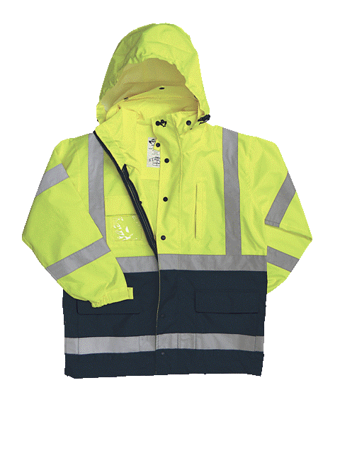 Picture of 2W 736C-3 S 100 Percent Waterproof Class 3 Rain Parka - Lime & Blue&#44; Small