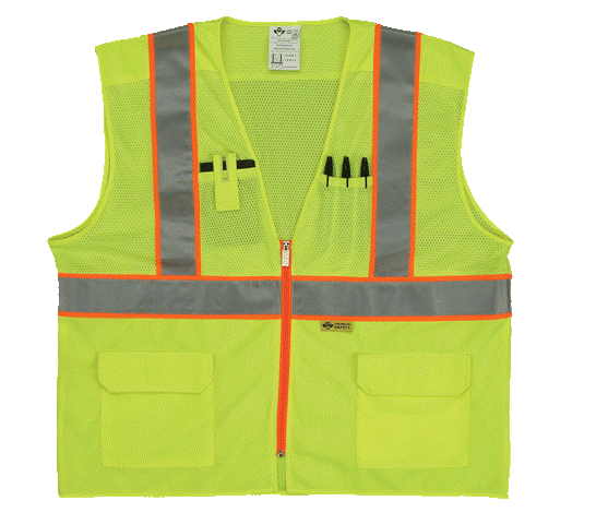 Class 2 Mesh And Solid- Ansi Vest - Lime- Large
