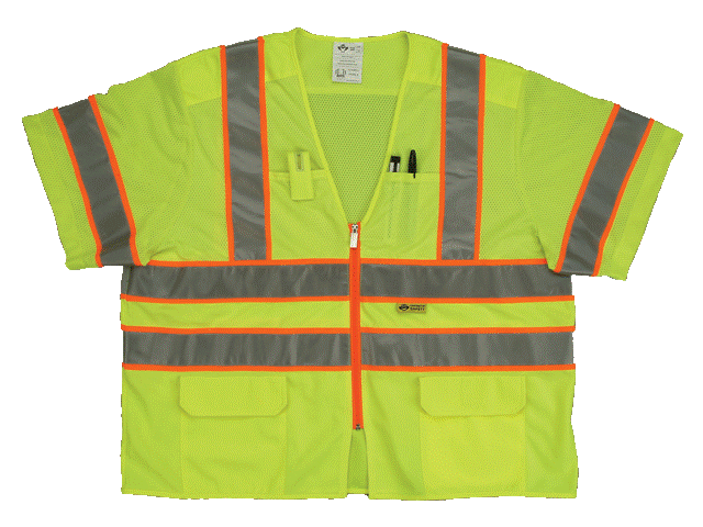Class 3 Mesh And Solid- Ansi Vest - Lime- 3 Extra Large