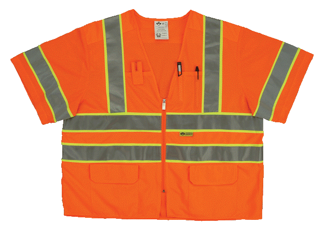 Class 3 Mesh And Solid- Ansi Vest - Orange- Medium