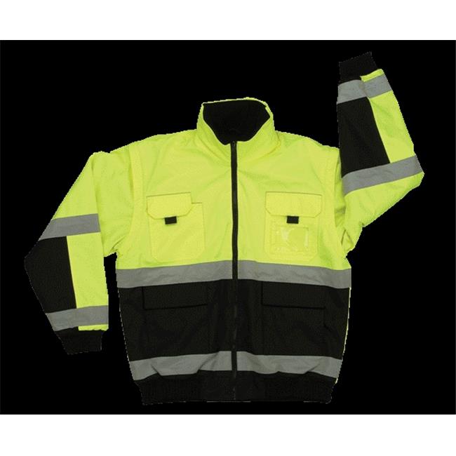 2W 350C-3 4XL Class 3 Reversible Bomber Jacket - Black & Lime- 4 Extra Large