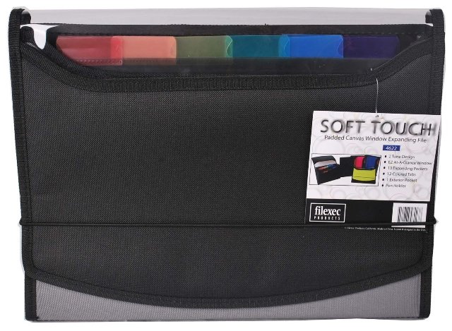 Soft Touch Padded Canvas Window Expanding File, 13 Pockets, Black