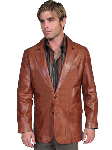 501-189-46 Mens Leather Wear Western Blazer- Antique Brown- Size 46 -  Scully