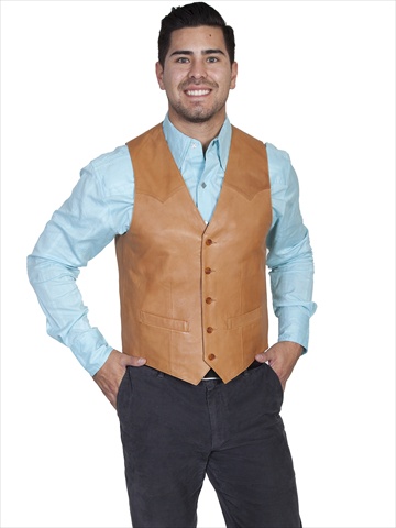 503-171-48 Mens Leather Wear Western Vest- Ranch Tan- Size 48 -  Scully