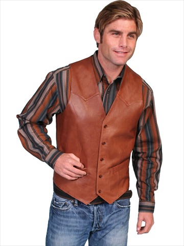 503-189-46 Mens Leather Wear Western Vest- Antique Brown- Size 46 -  Scully