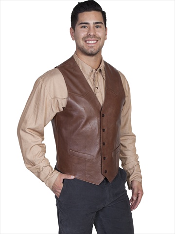 503-427-42 Mens Leather Wear Western Vest- Chocolate- Size 42 -  Scully