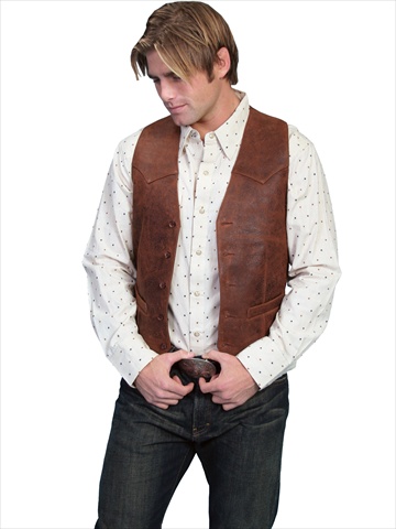 503-60-38 Mens Leather Wear Lamb Western Vest - Brown - 38 -  Scully