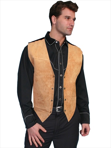 504-409-XL Mens Leather Wear Boar Suede Satin Back Vest- Bourbon Boar Suede - XL -  Scully