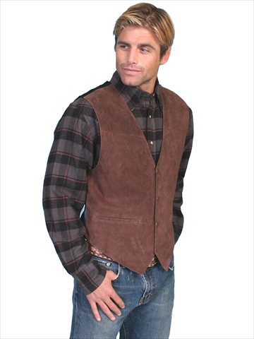 504-67-S Mens Leather Wear Boar Suede Satin Back Vest- Expresso Boar Suede - Small -  Scully