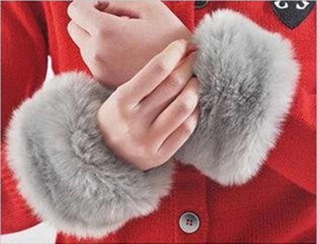 Best Desu 17309 Faux Synthetic Fur Wrist Warmers- Grey