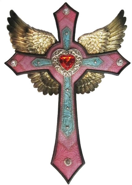 674956125058 Cross Wings Pink Heart Layered, Pack - 12
