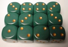 Opaque 12 Dice 16 Mm. D6 Dusty Green & Copper