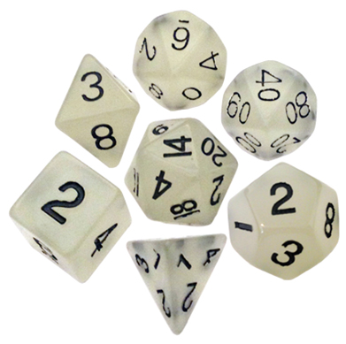 LIC310 Clear Glow Dark Resin Dice Set