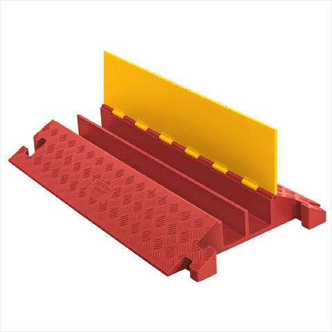 CP3X225-Y-O 2.25 in. Polyurethane Extra Heavy Duty 2 Channel Cable Protector with T-Shaped Connectors, Yellow Lid with Orange Ramp