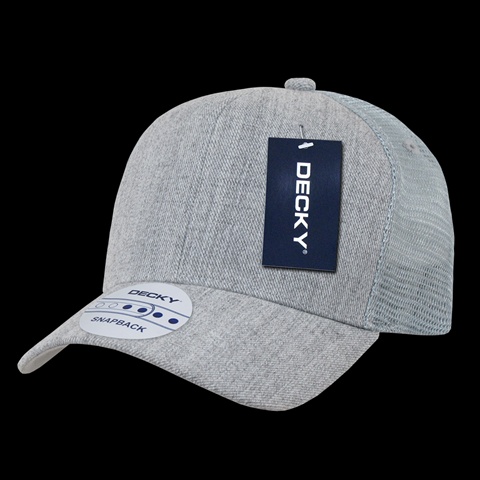 1053-HGY 6 Panel Curve Bill Trucker Caps- Heather Grey