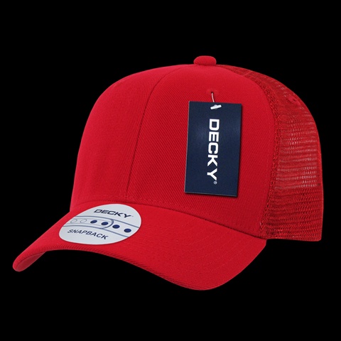 1053-RED 6 Panel Curve Bill Trucker Caps, Red