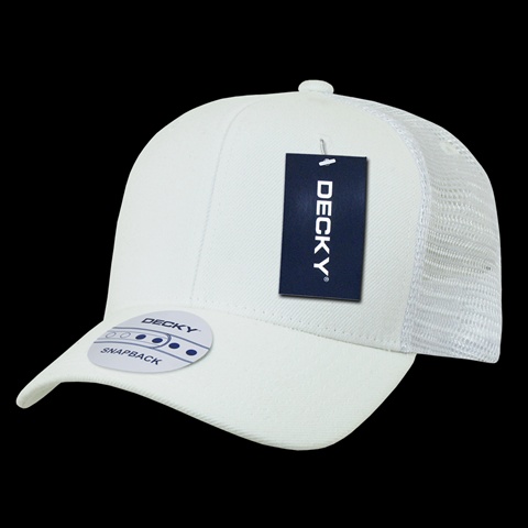 6 Panel Curve Bill Trucker Caps- White