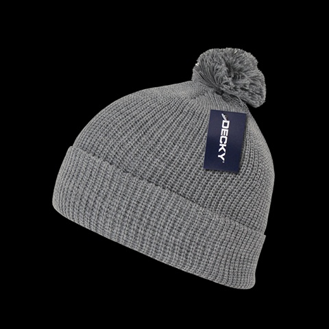 686-HGRY Pom Pom Acrylic Beanies- Heather Grey