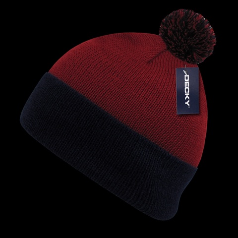 687-REDNVY Athletic Pom Pom Beanies- Red & Navy