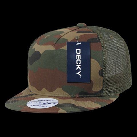 5 Panel Flat Bill Trucker Hats, Woodland