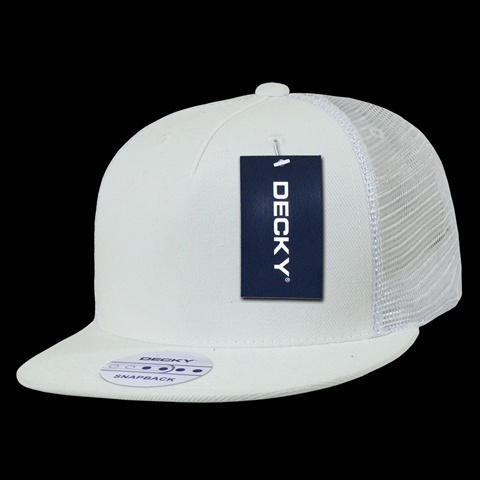 5 Panel Flat Bill Trucker Hats, White