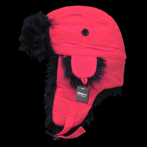 Black Synthetic Fur Aviator Hat- Neon Pink - Large & Extra Large