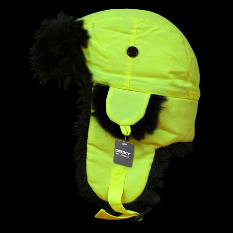 Black Synthetic Fur Aviator Hat - Neon Yellow - Small & Medium